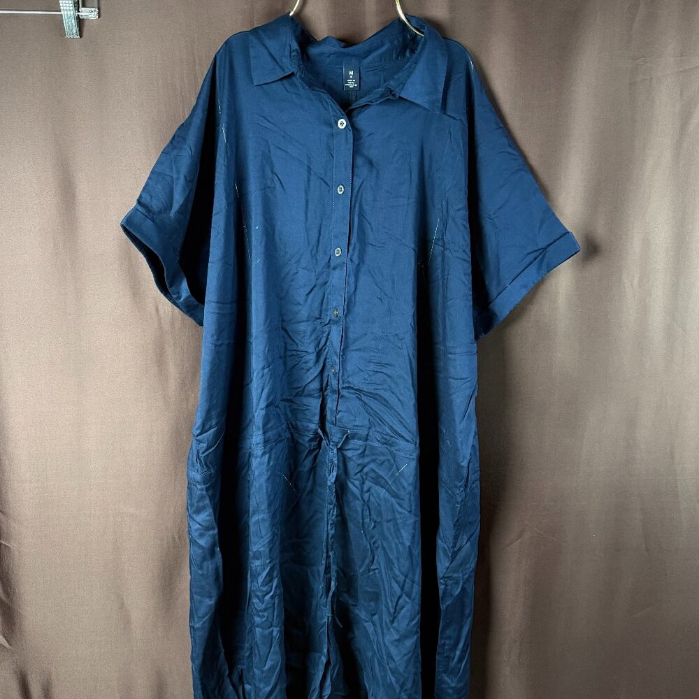Lands' End Women's M-L, 1X Deep Sea Navy Button Front‎ Swim Cover-up Romper